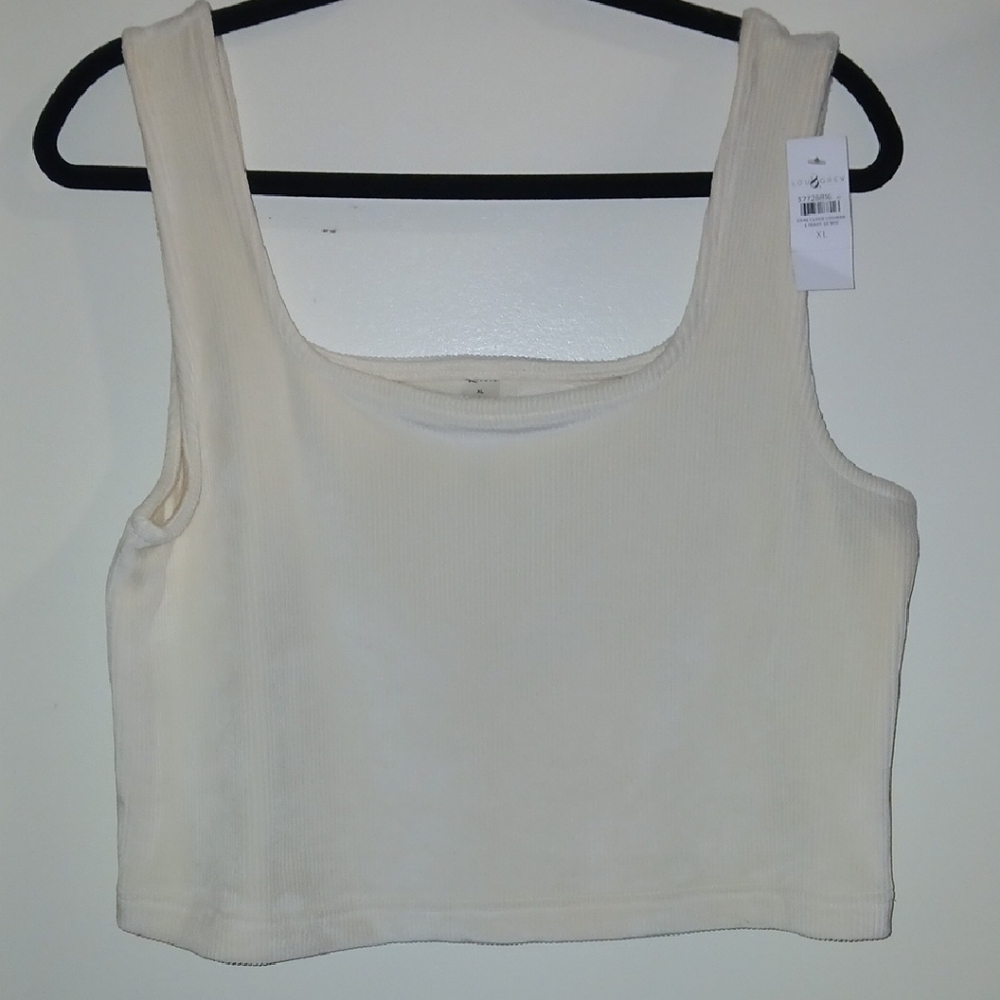 Lou & Grey Cream Ribbed Cropped Tank Top
